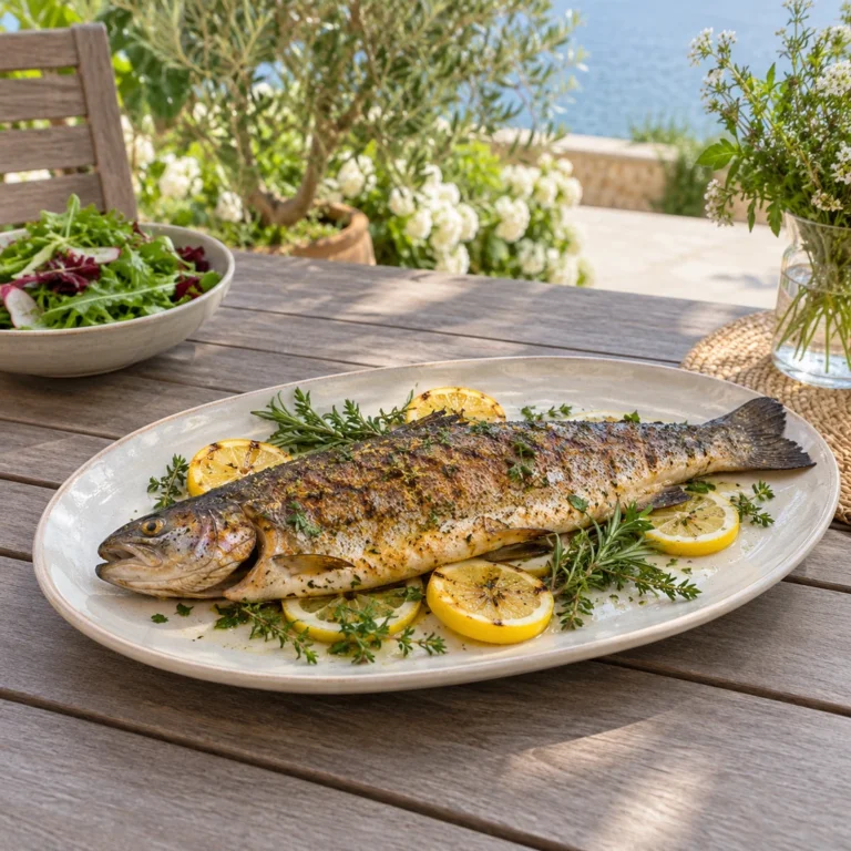 Целая форель на гриле с лимоном для компании