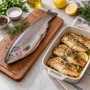 Целая форель и запечённые порционные куски для сравнения